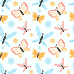 Fototapeta na wymiar Vector seamless pattern with butterflies and flowers.
