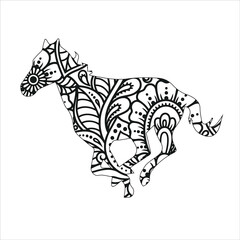 Mandala animal coloring page with horse , Horse Mandala coloring page Unicorn Mandala Vector Line Art Style, Beautiful Horse Jump. Vector illustration.