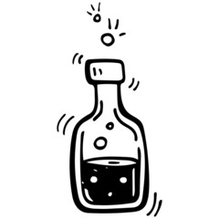 Vector doodle bottle of magic potion. and drawn illustration