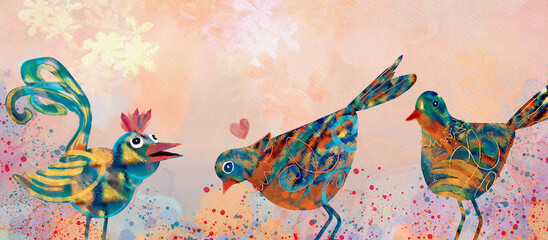 Birds design. Watercolor background