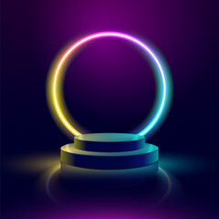 Neon ring with podium realistic vector background