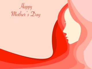 illustration of female silhouette near happy mothers day lettering on pink.