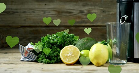 Animation of heart icons over vegetables