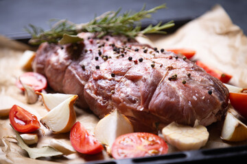 Raw pork prepared for roasting