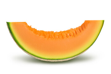 Cantaloupe melon piece isolated on white background with clipping path and full depth of field.