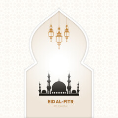Luxury pattern and elegant decorative hanging lantern eid al-fitr illustration with mosque