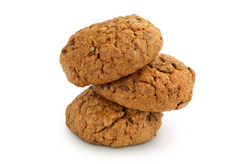 oatmeal cookies with flax, pumpkin and sunflower seeds isolated on white background with clipping path and full depth of field