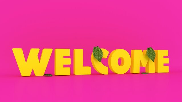 Welcome 3D text. Isolated poster in cartoon design. 3d rendering.
