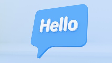 Hello speech bubble banner. Message bubble concept with text Hello, Hi. Greeting in chat. Communication concept. Cartoon design element isolated on blue background. 3D Rendering