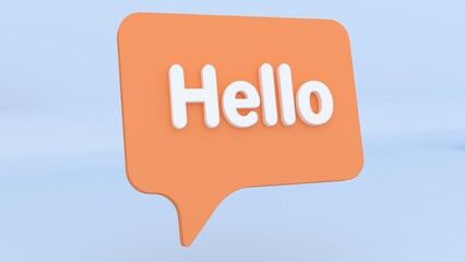 Hello speech bubble banner. Message bubble concept with text Hello, Hi. Greeting in chat. Communication concept. Cartoon design element isolated on blue background. 3D Rendering