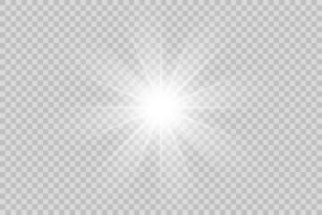 Vector png glowing light effect. Shine, glare, flare, flash illustration. White star on transparent