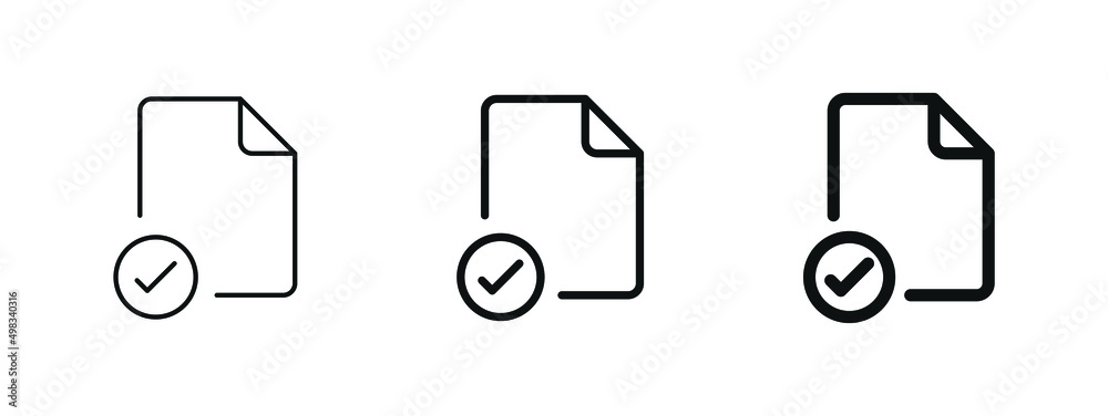 Poster check file icon. approve file document checkmark icons. confirm doc icon sign