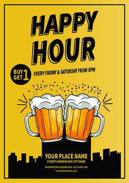Happy Hour Party Poster  Flyer  Social Media Post Template Design