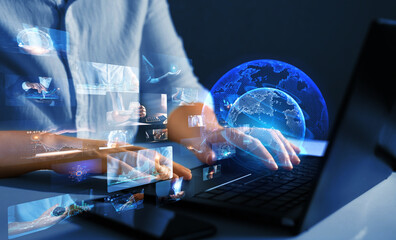 Social networking service. Visual business concept.Digital marketing and data analysis of financial.Economic business growth on global business network.