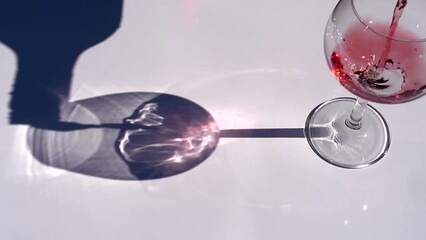 pouring red wine, shadows and reflections. Room for copy