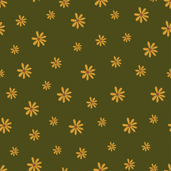seamless pattern with yellow flower on the green background