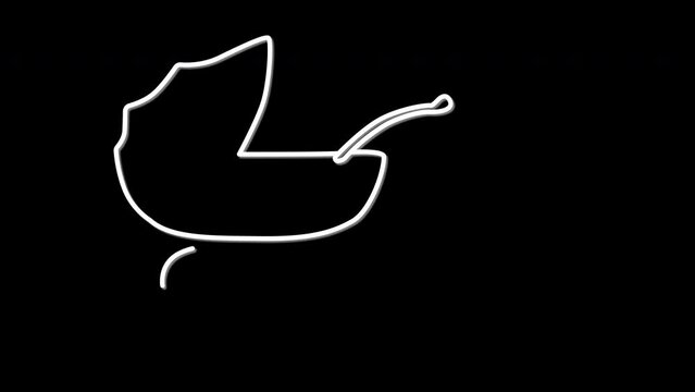 Baby buggy, childhood concept, self drawing animation. Outline. Line art. Black background.