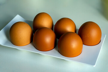 Brown chicken eggs. 6 fresh chicken brown eggs