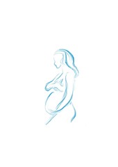 Sketch of a pregnant woman on a white canvas. We see the upper half of the body.
