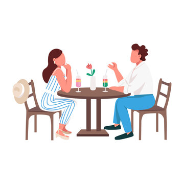 Couple drinking tropical cocktails together semi flat color vector characters. Sitting figures. Full body people on white. Simple cartoon style illustration for web graphic design and animation