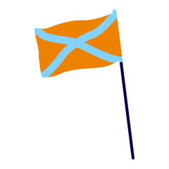 Flying orange flag with crossed stripes semi flat color vector object. Representing community. Full sized item on white. Simple cartoon style illustration for web graphic design and animation