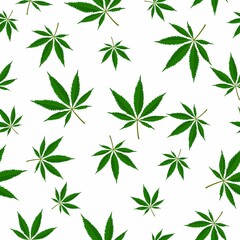Marijuana leaf seamless pattern. Medical cannabis plant, Herbal indica sativa. Natural hemp background. Addiction smoke weed drugs Illegal narcotic. Vector illustration