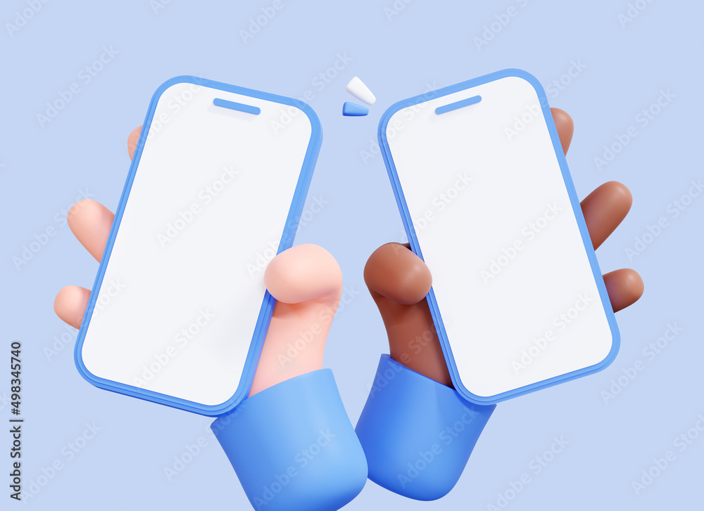Wall mural 3d two hands holding mobile phone with blank screen for promotion. smartphone with empty copy space.