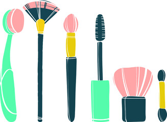Makeup brushes on a transparent background. Abstract makeup brush. Graph vector illustration.