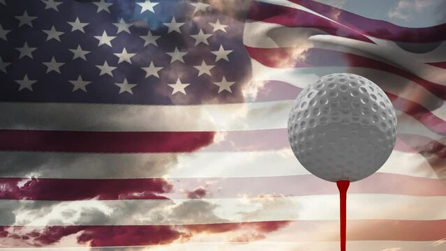 Animation of golf ball over waving usa flag
