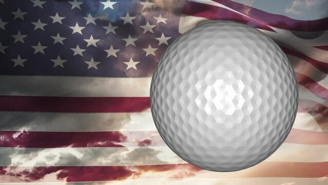 Animation of golf ball over waving usa flag
