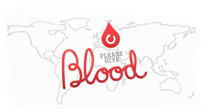 Animation of blood donation logo and text over world map