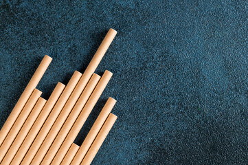 Eco friendly Reusable Straw. Paper cocktail tubes. Kraft paper straw for drinking coffee or tea. Disposable cocktail tube. Zero waste concept.
