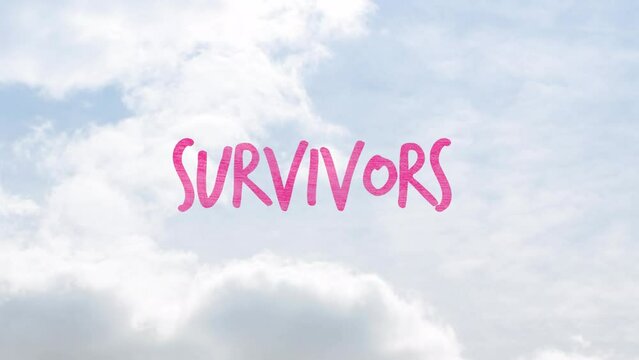 Animation of survivor text over cloudy sky