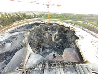 Acre, Israel - April 11 2022:  after a Bahai construction site caught fire and burned for hours on 8.4.22