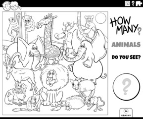 counting cartoon animals educational game coloring book page