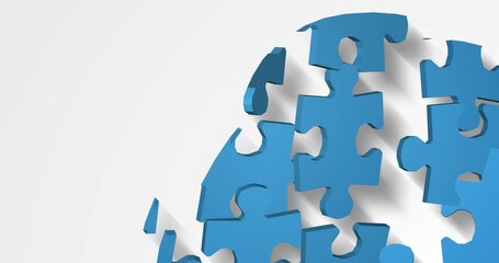 Animation of blue puzzle over white background