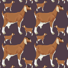 Goat pattern dark lavender background for farm animal and goat farming topics.