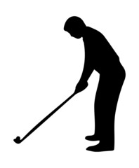 Golfer getting ready to golf silhouette graphic on white background.