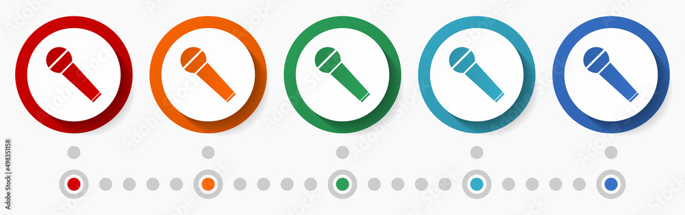 Poster microphone, concert concept vector icon set, infographic template, flat design colorful web buttons 