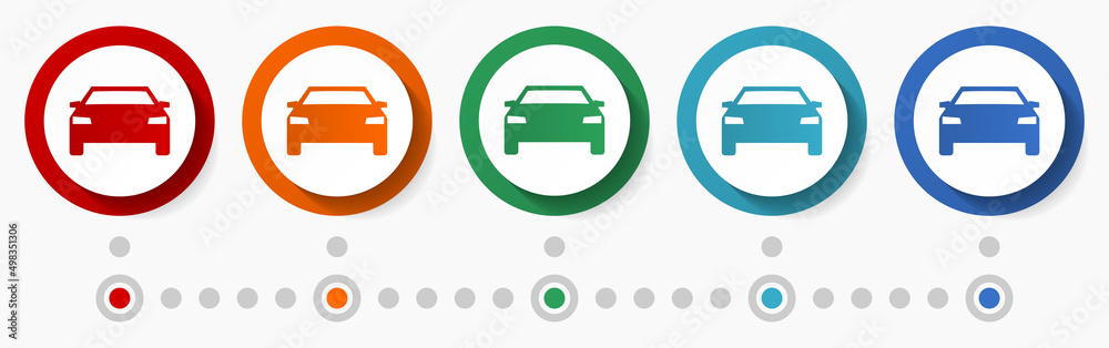 Poster auto, car, travel concept vector icon set, infographic template, flat design colorful web buttons in