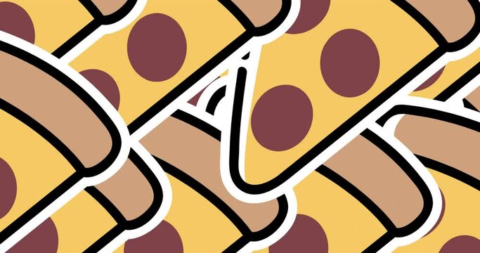 Animation of multiple pizza icons on red background