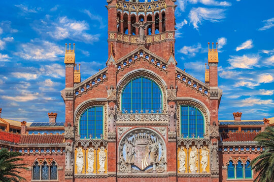 Detail of the Hospital de la Santa Creu i Sant Pau in Barcelona, Catalonia, Spain