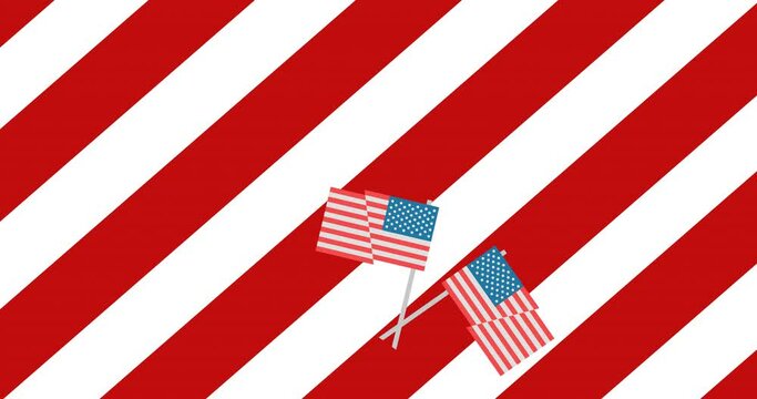 Animation of american flags icons over american flag