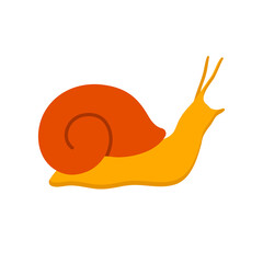 Illustration of snail with shell, helicid, sign of crawling snail, silhouette of land gastropod mollusk. Isolated on white background. Vector graphics © BajimBa