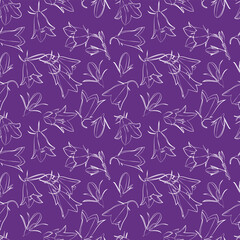 Fototapeta premium A set of seamless patterns of bellflowers, white contour on a color background, 1000x1000 pixels, vector graphic.