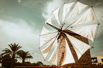 The last working historic windmill in Antimachia, Kos, Greece.