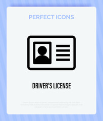 Driver's license, id card with photo. Thin line icon of personal document. Vector illustration.