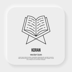 Koran thin line icon. Religious text of Islam. Vector illustration.