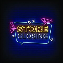 Store Closing Neon Signs Style Text Vector