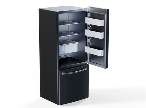 Metallic refrigerator on white isolated background 3d render